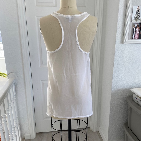 White Racer Back Knit Graphic Tank Tee With Mesh Back And Pastel Sequin Details - Picture 6 of 14
